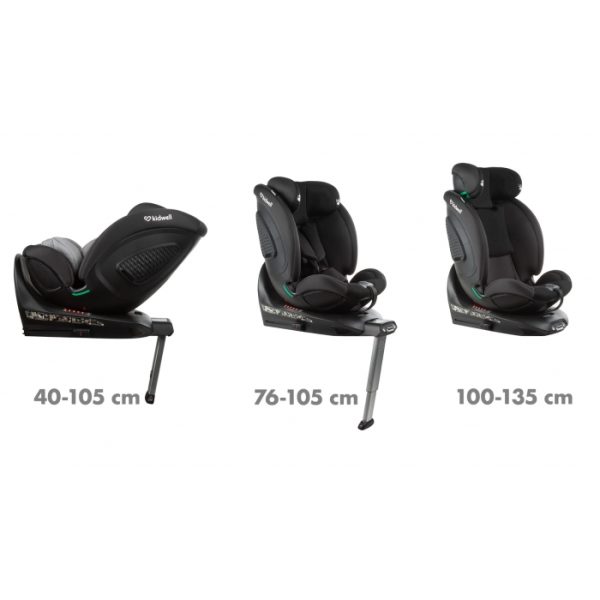 Scaun auto cu ISOFIX Kidwell GoCar, grupa 40-135 cm, i-Size, omologare R129 - Negru-Gri - imagine 5