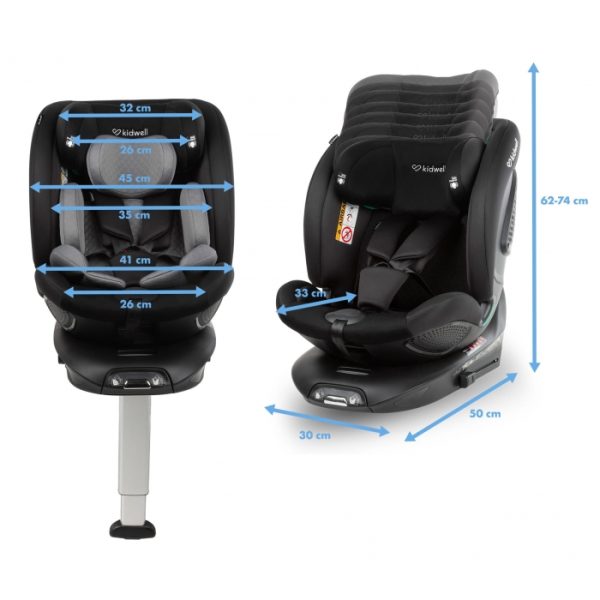 Scaun auto cu ISOFIX Kidwell GoCar, grupa 40-135 cm, i-Size, omologare R129 - Negru-Gri - imagine 7