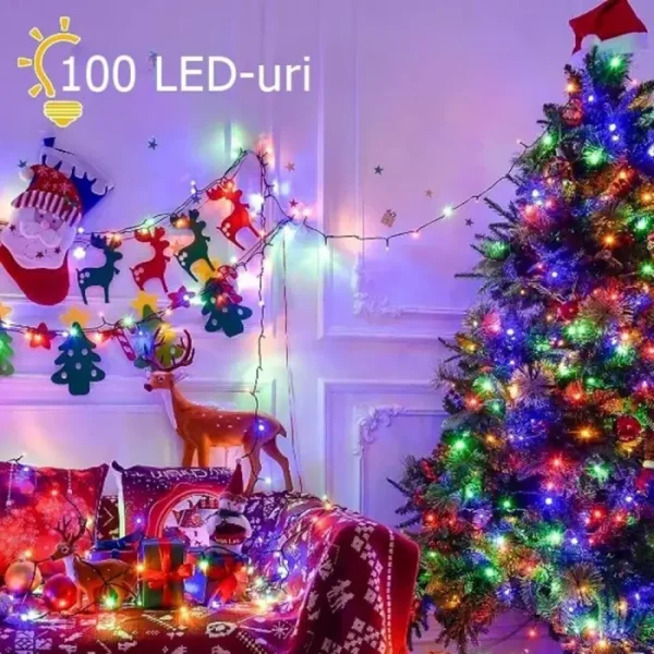 Instalatie De Craciun, Lumini Multicolore, 100 Led, Fir Verde - imagine 3