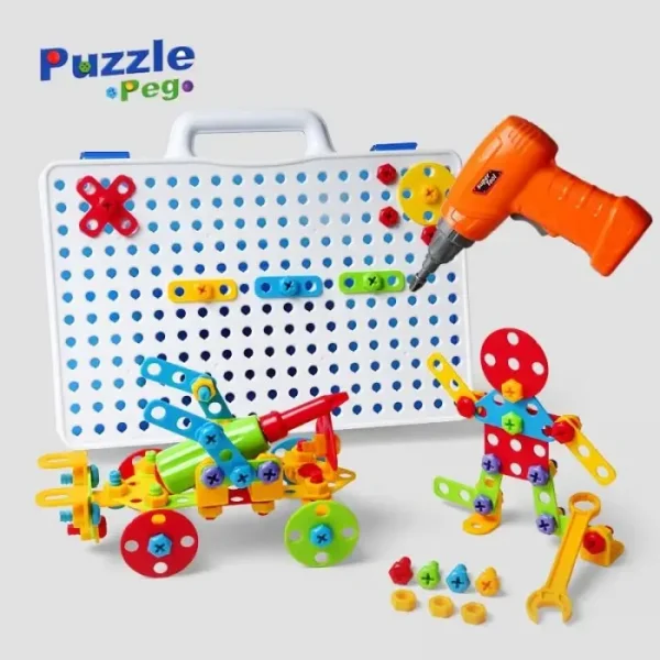 Joc Mozaic Puzzle Cu Bormasina Electrica De Jucarie , Creativ De Constructie - imagine 2