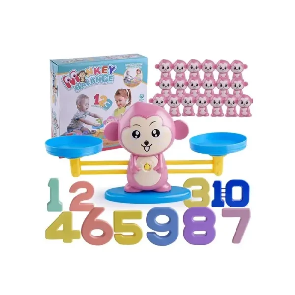 Jucarie Maimuta Tip Balanta Invatam Matematica, Joc De Invatare A Numerelor Si Jucarii Educative Pentru Copii, Roz - imagine 2