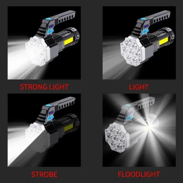 Lanterna Puternica De Mana, Abs, Lumini Laterale Cob,7 Led, 2 In 1, Afisare Procentaj Baterie, Lumina Alba - imagine 4