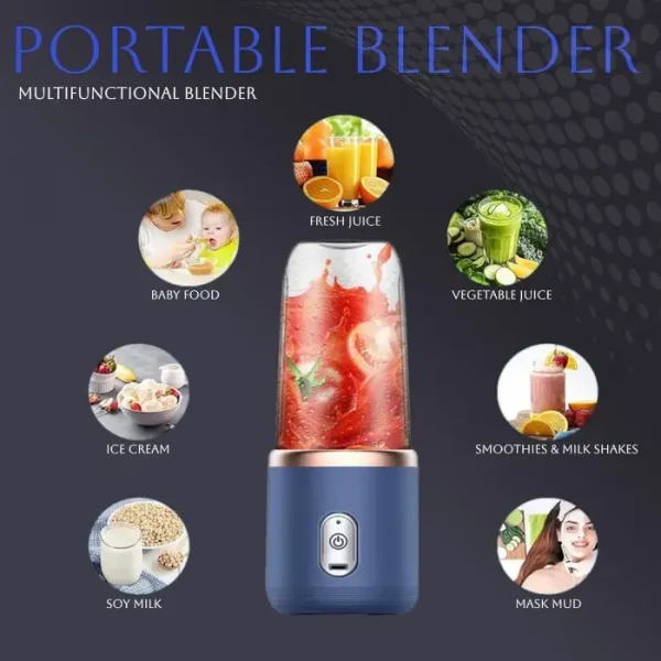 Mini Blender Portabil, Incarcare Usb, 6 Lame Din Inox, Pentru Sucuri De Fructe, 2 Pahare Din Abs, Capacitate 400 Ml - imagine 6