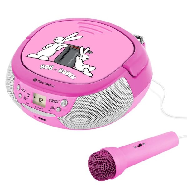 Radio CD pentru copii GoGEN BOB AND BOBEK, 2 x 0,8 W, Bluetooth, karaoke, microfon, MP 3, USB, AUX in, roz