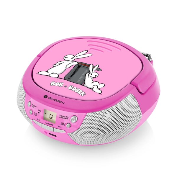 Radio CD pentru copii GoGEN BOB AND BOBEK, 2 x 0,8 W, Bluetooth, karaoke, microfon, MP 3, USB, AUX in, roz - imagine 2