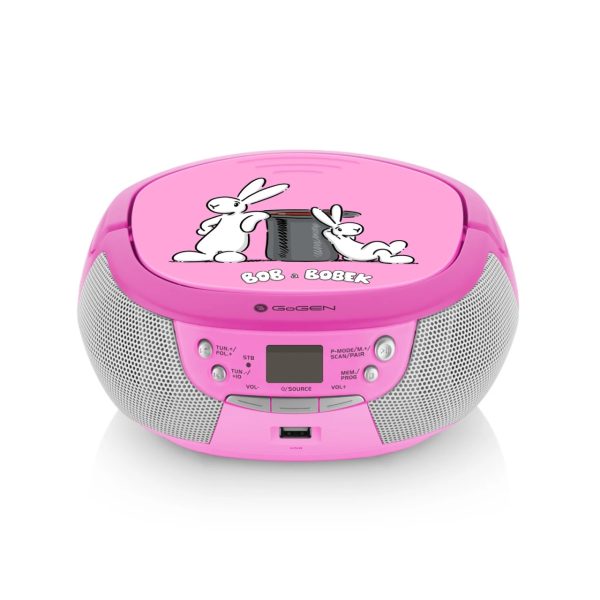 Radio CD pentru copii GoGEN BOB AND BOBEK, 2 x 0,8 W, Bluetooth, karaoke, microfon, MP 3, USB, AUX in, roz - imagine 4