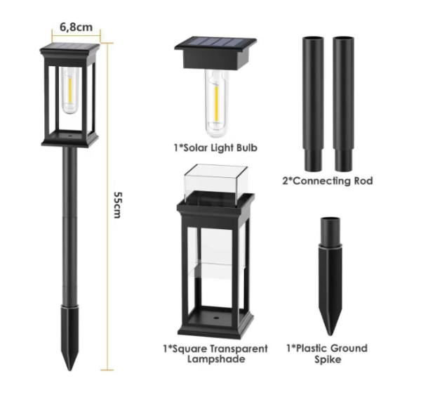 Set 4 lampi solare LED de exterior, 15 lm, 0.3W, 800mAh, Autonomie 12h, Plastic ABS, IP65, 55cm, Negru - imagine 2