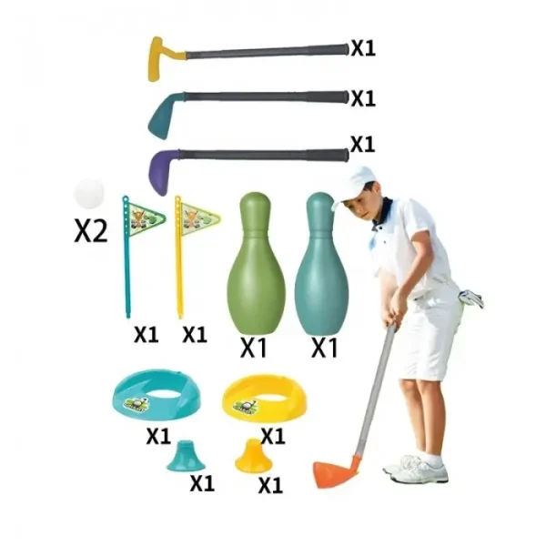 Set Mini Golf Pentru Copii, 3 Crose Si 2 Mingi, 2 Gauri, 2 Popice, 50 Cm, Multicolor, +3 Ani - imagine 2