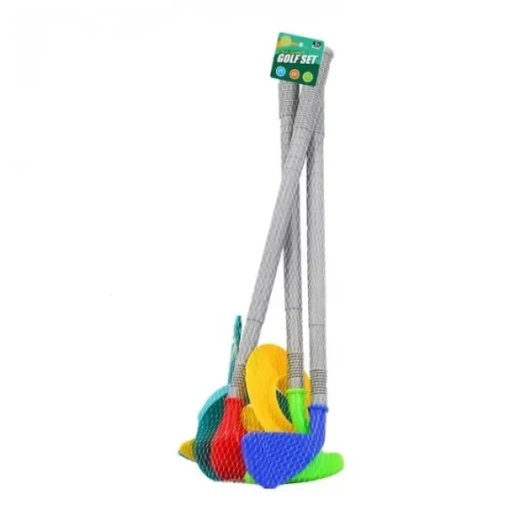 Set Mini Golf Pentru Copii, 3 Crose Si 2 Mingi, 2 Gauri, 2 Popice, 50 Cm, Multicolor, +3 Ani