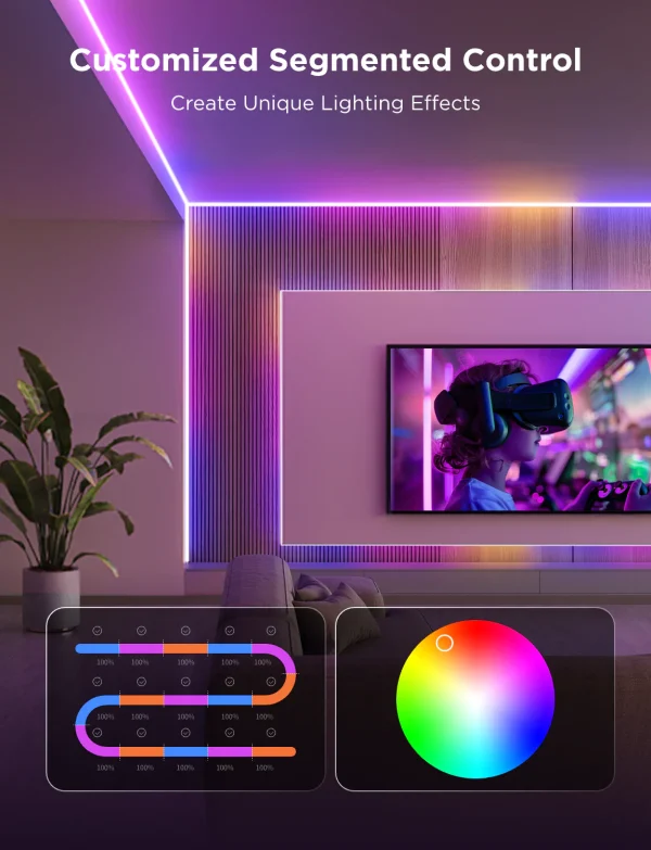 Banda LED Govee COB H61E5 Pro, 3M, RGBIC+W, 1260 LEDs m, Alexa, Google Asistant, Matter, Bluetooth, Wi-Fi - imagine 4