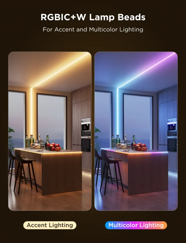 Banda LED Govee COB H61E5 Pro, 3M, RGBIC+W, 1260 LEDs m, Alexa, Google Asistant, Matter, Bluetooth, Wi-Fi - imagine 3